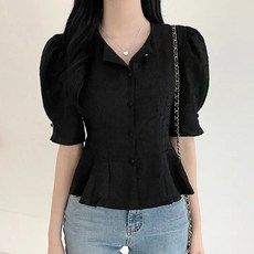 lofei 여름 여성 카라 슬림핏 반팔 셔츠 통근 페미닌 상의 CS17