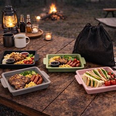 올인원 플레이트 캠핑접시 파우치세트, 1세트, 플레이트 사각