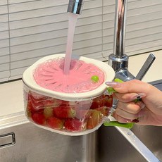 多功能瀝水盒 雙層水果清洗籃 瀝水籃, 1個, 草莓粉【加厚PP材質】 現貨⭐,高品質❤️