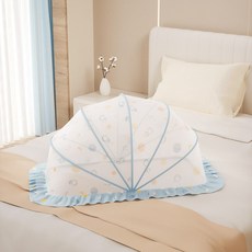 ✅嬰兒蚊帳寶寶全罩式蒙古包蚊帳兒童可摺疊通用小牀上嬰幼兒防蚊, 經典款-淺藍太空兔(藍色星球)