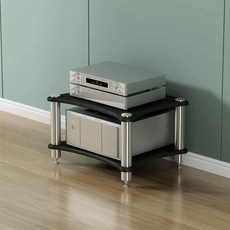 스피커선반 받침대 테이블 유리 진열대 거실장 장식장, 2단 블랙, 기본 색상