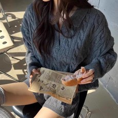 탑트레일 꽈배기 폴로넥 니트 셋업 풀오버스웨터+반바지 세트