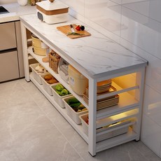 SeekFun 세라믹 선반 주방 수납장 200kg하중 아일랜드 식탁 다용도 렌지대 대용량 보조 테이블 장식장 진열장 3단, 화이트/White