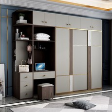 簡約現代移門滑門組裝大衣櫥，附帶梳妝台，臥室收納櫃，大型衣櫃，多層置物空間, 衣櫃+梳妝台+三抽邊櫃+頂櫃,1.4米衣櫃