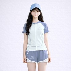 지디오 주니어 여아 수영복 세트 반팔 래쉬가드 자켓 브라캡 내장 속바지 일체형 사각 쇼츠 스윔 물놀이 팬츠