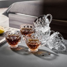 BLOWFISHFUGU 유리컵 세트 예쁜유리컵 손잡이 유리 찻잔 북유럽 유리 물컵 200ML, 6개, 투명색