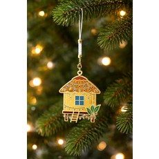 Filipino Bahay Kubo Christmas Ornament Handcrafted Metal Holiday Decoration 69.85mm Tall x 55.5m