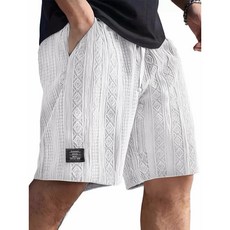 남성용 데일리 자카드 패턴 패션 캐주얼 편안한 반바지, S, 화이트