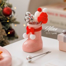 Mino 聖誕靴子陶瓷果叉組 甜品裝飾小物, 1個, A01 - 粉色