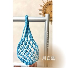 手工編織棉繩飲料提袋 冰壩杯/保溫杯適用 環保飲料提繩, 月白藍, 1個
