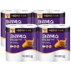 크리넥스 안심 키친타올 3겹 180매 2롤 x4개, 4개