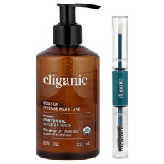 Cliganic Dose of Intense Moisture™ 유기농 캐스터오일 래시 & 브로우 세트 237ml(8fl oz), 1개