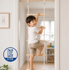 [특가할인] KC인증 원목 사다리 화이트 로프 그네 우드 밧줄 스윙 실내 매달리기 세트, 1개