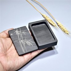 미니벼루 돌 전통 먹그릇 사각 받침 휴대용 잉크 사각 미니 야자 보물 - 대나무