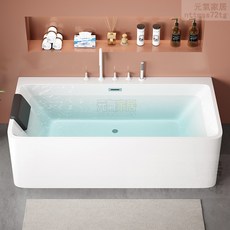 亞剋力無縫一體家用民宿獨立式小戶型保溫加深酒店成人小戶型浴缸浴缸 浴盆 泡澡池 深泡浴缸 大浴缸 成人浴缸, 1個, 浴缸+銀色五件套,長100  寬75  高56(cm)