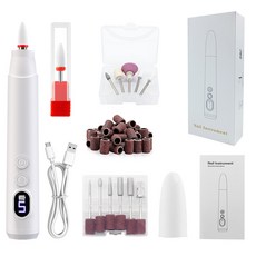 電動磨甲器小型指甲打磨器卸甲修甲神器充電便攜美甲打磨機打磨筆, 1個, 白色HX10含12個打磨頭加36個砂圈塑料款:如圖