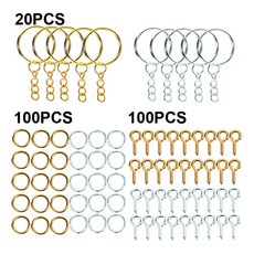 220개/세트 열쇠고리 제작 용품 클립 점프 링 아이핀 액세서리 재료 키트 공예 DIY 보석, Silver and Gold