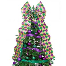 HunnmingRe 엑스트라 라지 마디 그라 리본 50.8 x 119.4cm(20 47인치) 글리터 퍼플 골드 그린 화환용 대형 트리 토퍼 장식품 홈 카니발 파티 현관 장식 1, HunnmingRe 엑스트라 라지 마디 그라 리본 50