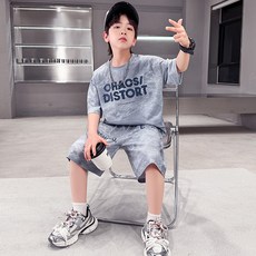 비비키드 남아 여름 OHACS 빈티지 레터링 상하복 주니어 세트 초중생 반팔티 초등생 반바지 세트 (842)