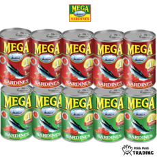 [PERA TRADING] MEGA SARDINES CHILI5 & GREEN5 필리핀 메가 생선 통조림, 10개, 155g