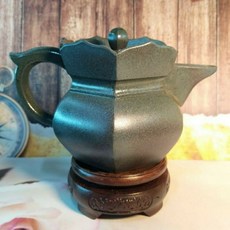 原礦天青泥柴燒僧帽壺 稀有泥料 經典器型 10孔出水 280cc 紫玉金砂 溫潤如玉 宜興紫砂壺, 1個