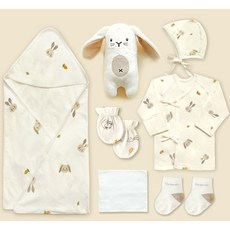 首爾媽韓國 有機棉嬰兒禮盒 蛇寶寶7件組 嬰兒禮物 彌月禮, 1個, 兔兔,預購