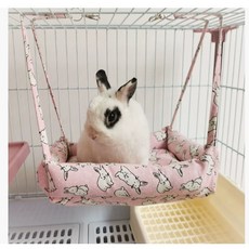 兔老爺 寵物懸掛式吊窩 兔子天竺鼠龍貓通用 加厚保暖帆布吊床 可調節高度 31x23公分, 1個, 粉兔兔吊床
