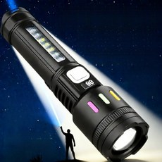 Nichiyou LED 손전등 용량표시 충전식 다용도 조명 줌 라이트 강광 손전등, 1개, 블랙