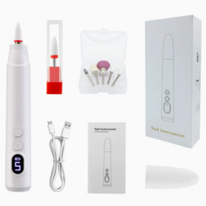 자칠 전동 매니큐어 세트와 네일 클립 체인져 포함 손톱 정리부터 큐티클 제거까지! 속도 조절 가능한 충전식 6in1 셋트 LED 조명과 휴대용 파우치 증정 초보자도 쉽게 셀프, 1개, 하얀색
