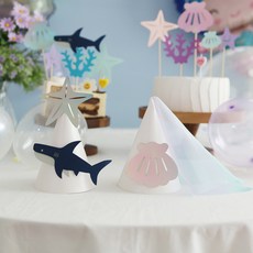 [파티조엘] 바다 고깔모자_바다 속 조개와 샤크 고깔모자 여름 생일파티 바다테마파티