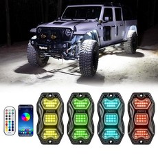 Tequison RGB Rock Lights for Trucks Jeep 4 Pods with APP & RF Control Pure White & 16M Colors 2, RGBW-4 Pods