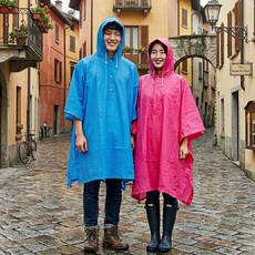 여행용 우비 판초형 레인코트 다회용 비옷, 2개, 핑크색