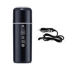 차량용 전기 주전자 휴대용 전기 온수컵 출퇴근 및 가족용 차량에서 사용하기 좋은 온수기, 7.2cm x 22.5cm, 스테인리스 스틸, 검은색