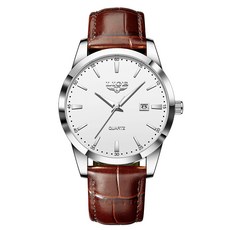 LIGE 남자 시계 패션 가죽 스트랩 군사 스포츠 방수 달력 석영 손목 Reloj Hombre, 03 Silver white