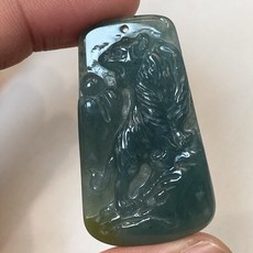 君遇 天然A貨翡翠 冰種威藍帶黃上山虎虎牌 升官發財 吊墜, 1個