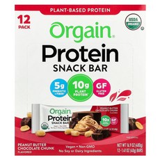 올게인 식물 기반 단백질 바 땅콩버터 초콜릿 청크 12 개입 각 1.41 oz (40 g), 40g, 1개