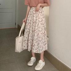 A字碎花長裙 杏色 高腰 仙氣小清新