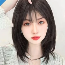 紐約精品 女真髮假髮短假髮，氣質直髮減齡鎖骨髮，透氣輕量隱形增髮量，現貨速發, 1個, 深棕色