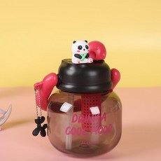 ALXIONG 卡通塑膠大肚杯 雙飲耐摔吸管杯, 黑紅色 800, 1個