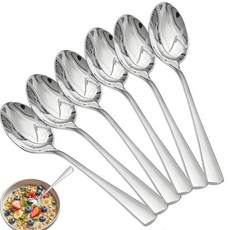 디너 스푼 세트 스테인리스 스틸 스푼 실버 식품 등급 테이블 가정 주방 결혼식 파티 또는 레스토랑용 금속 식기세척기 사용 가능 17cm(6.7인치), 디너 스푼 세트, 스테인리스 스틸 스푼, 실버 식품 등