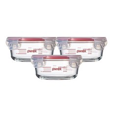 파이렉스 계량 4면밀폐용기 원형 380ml, 3개