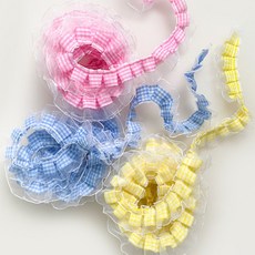 [대원] 체크 레이스 리본 원단 1.6M, 노랑, 1개