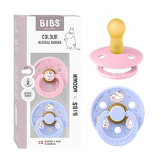 BIBS Colour Moomins 젖꼭지 2팩 BPA 프리 젖꼭지 둥근 젖꼭지 천연 고무 라텍스 덴마크산 사이즈 1 (0-6개월) 아이보리/세이지, Size 2 (2-pack), 베이비 핑크 / 허쉬