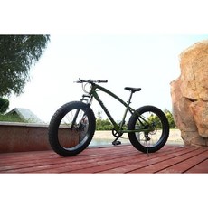 펫바이크 생활용 기어 입문용 MTB 스틸프레임 블랙, 27단, 26인치, 4.0 와이드 타이어 쇼크 업소버 아미 그린 팬더, 1개