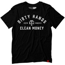 Dirty Hands Clean Money 프리미엄 반소매 크루넥 티셔츠 블랙.