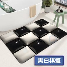 硅藻土軟地墊 吸水防滑腳踏墊 浴室地墊, 1個, 長方款-黑白棋盤