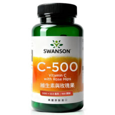 【SWANSON 美國斯旺森】 維生素C與玫瑰果 500mg 100顆 柑橘 生物類黃酮 原裝 進口, 1個