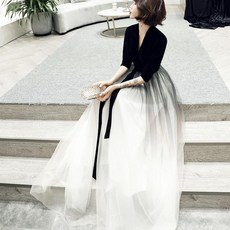 한복 드레스 연회 개량 돌잔치 연주복 호스트 그라데이션 현대무용 계량 럭셔리 와인색 이브닝