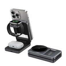 VXTRA 15W磁吸折疊無線充電座 (iPhone/Watch/Airpods適用), 深灰, 1個