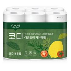 코디 아름드리 천연펄프 키친타올 150매, 12롤, 3개
